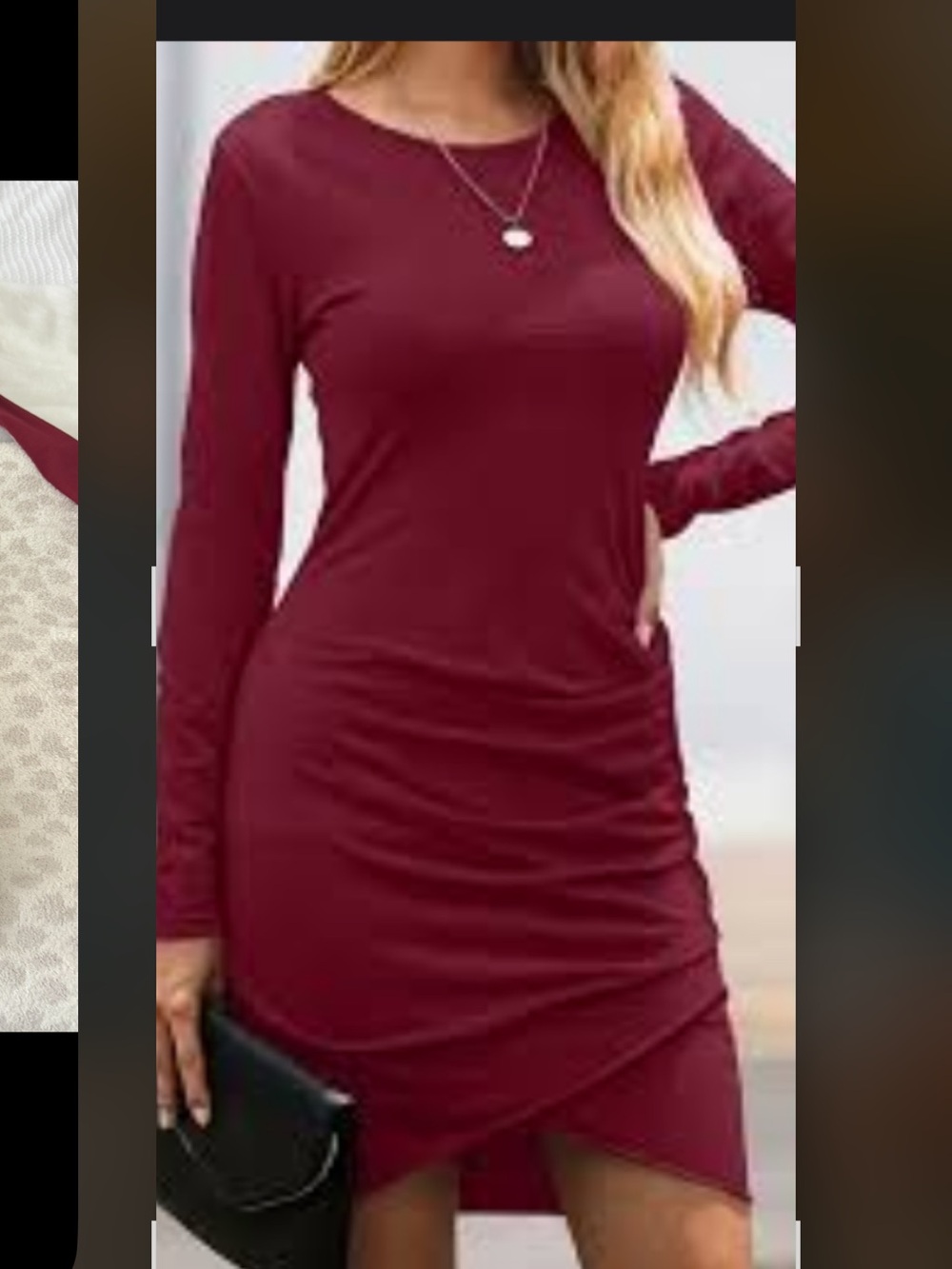 Burgundy Long Sleeve Ruched Midi Dress